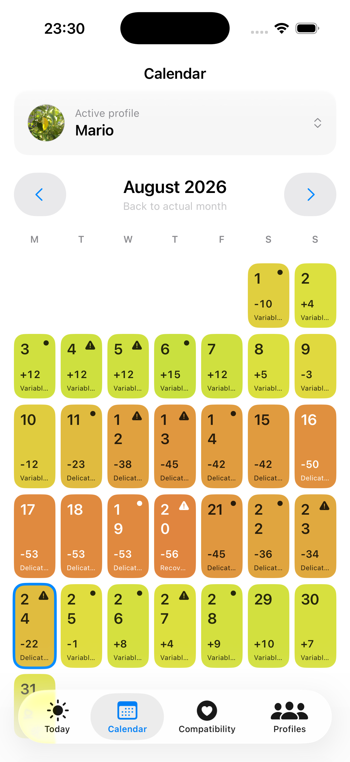 Bioritmos calendar